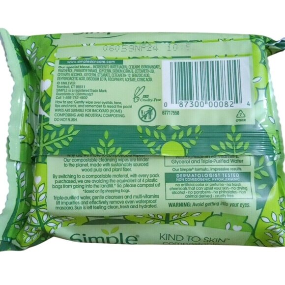 Simple Kind To Skin Compostable Cleansing Wipes 25 Ct - Picture 5 of 5